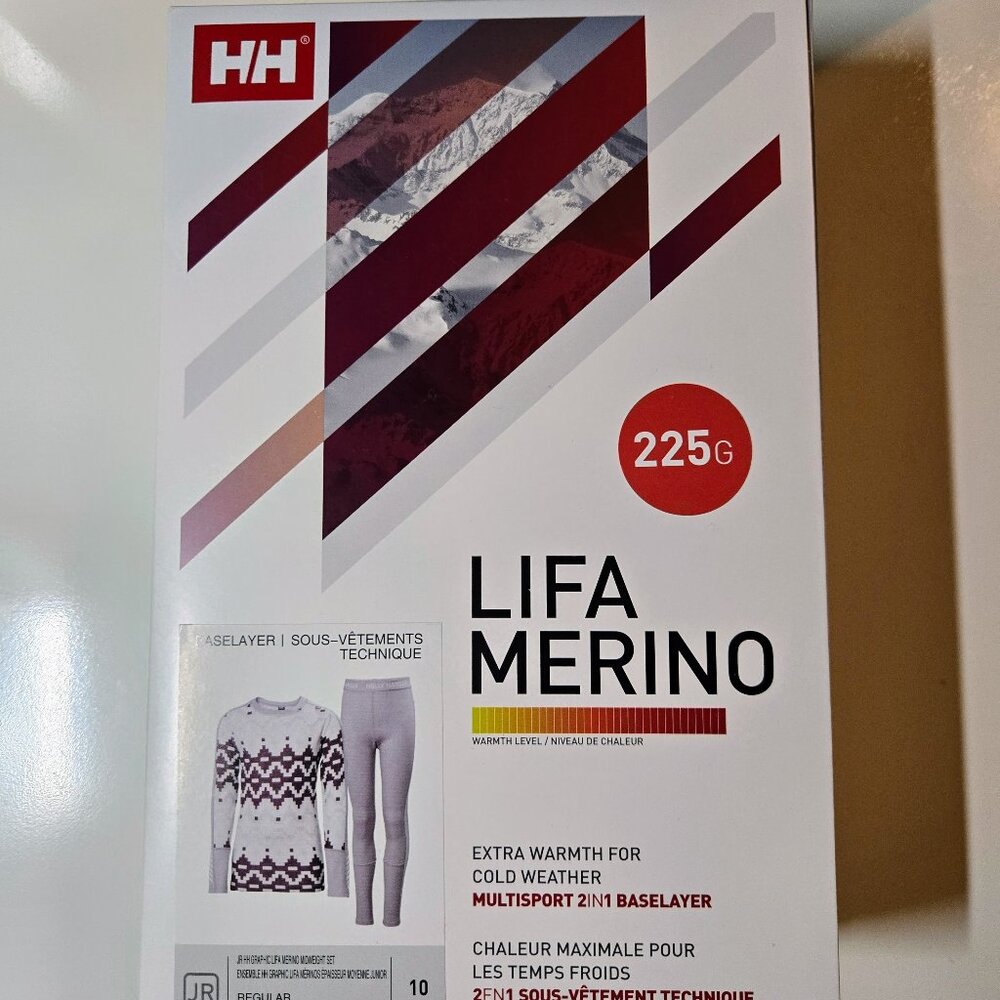 Helly Hansen Jr Size 10 Lifa Merino Baselayer Set, BNIB